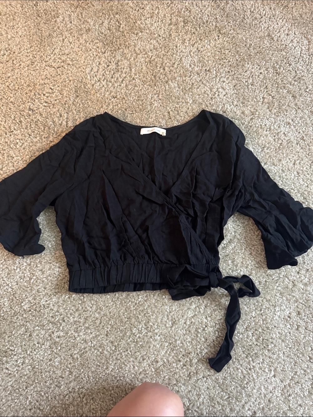 Mustard Seed Black Wrap Crop Top with Side Tie